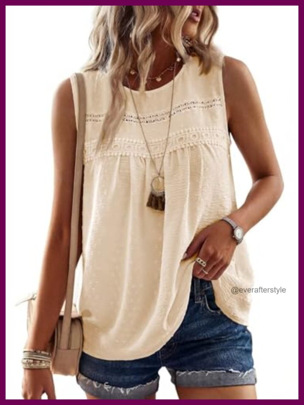 Women's Boho Tank Top Swiss Dots Crochet Lace Sleeveless Shirt